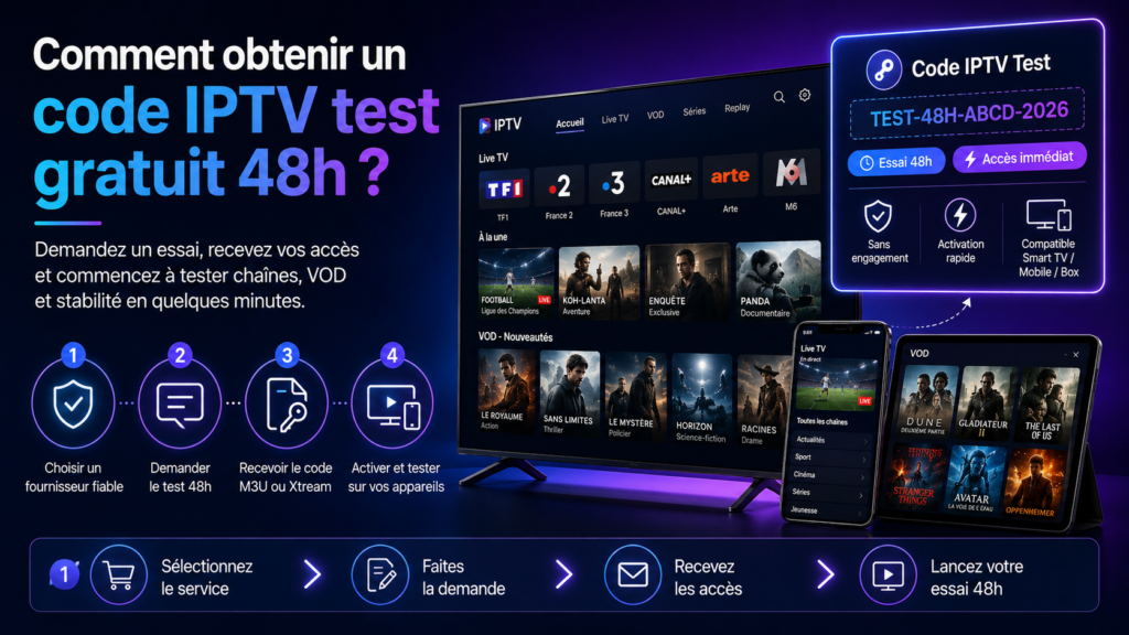 code IPTV test gratuit 48h