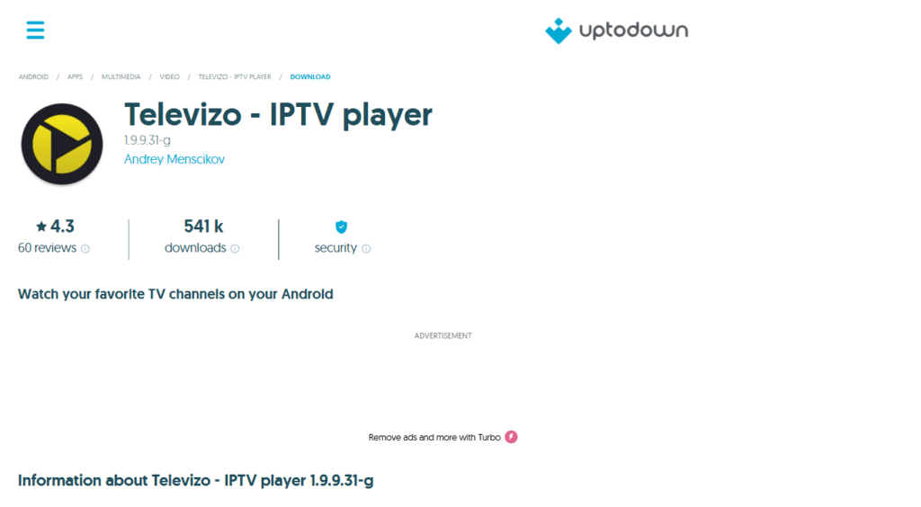 Uptodown Televizo IPTV Player