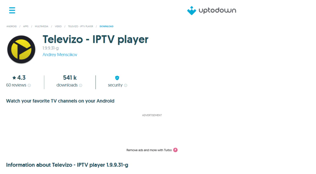 Uptodown Televizo IPTV Player