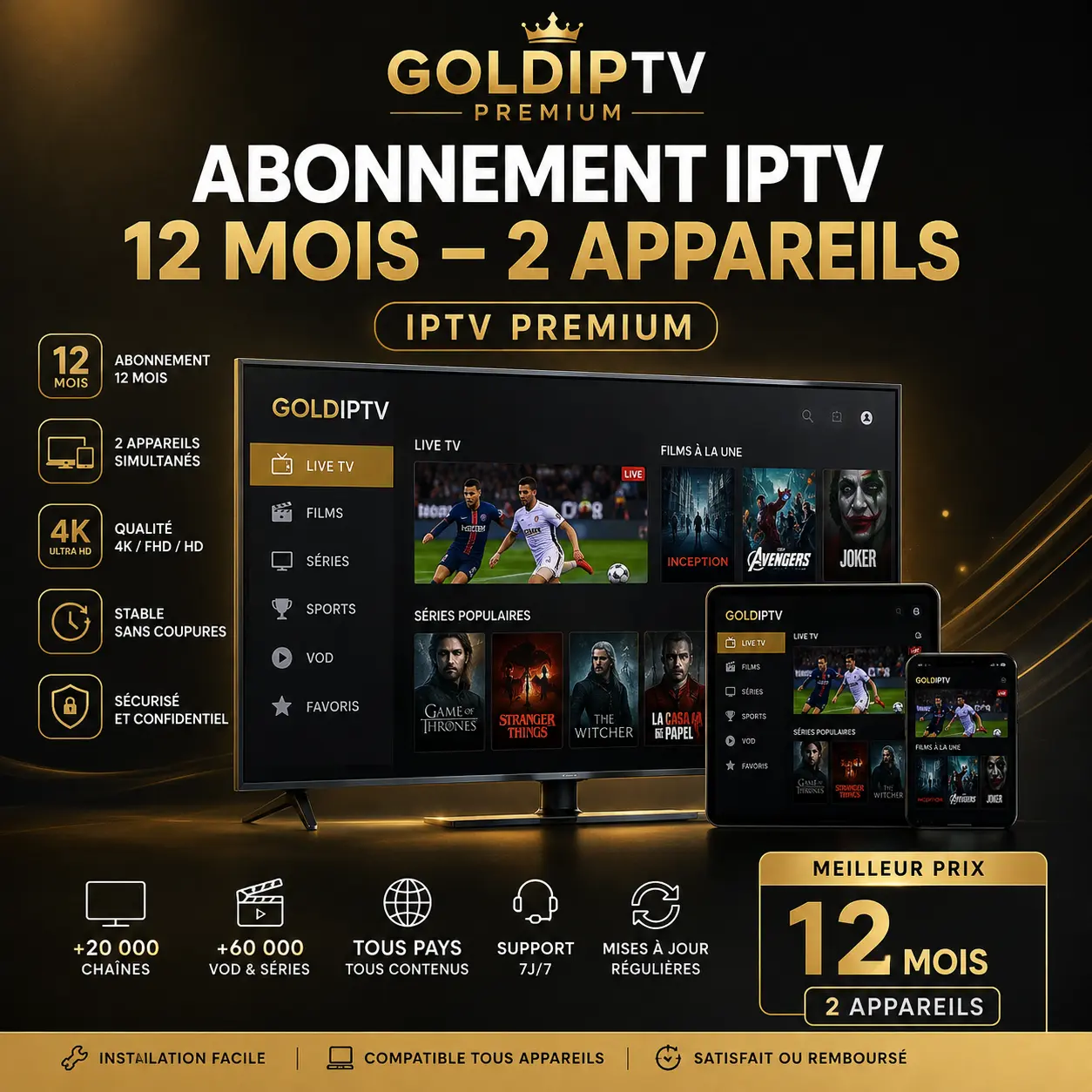 Abonnement IPTV 12 Mois – 2 Appareils | IPTV Premium