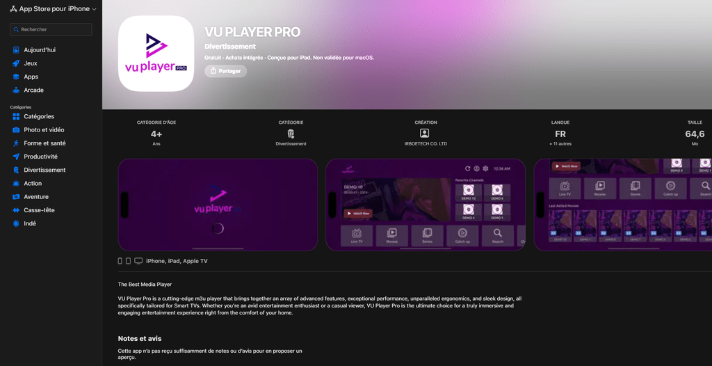 Vu Player Pro app store